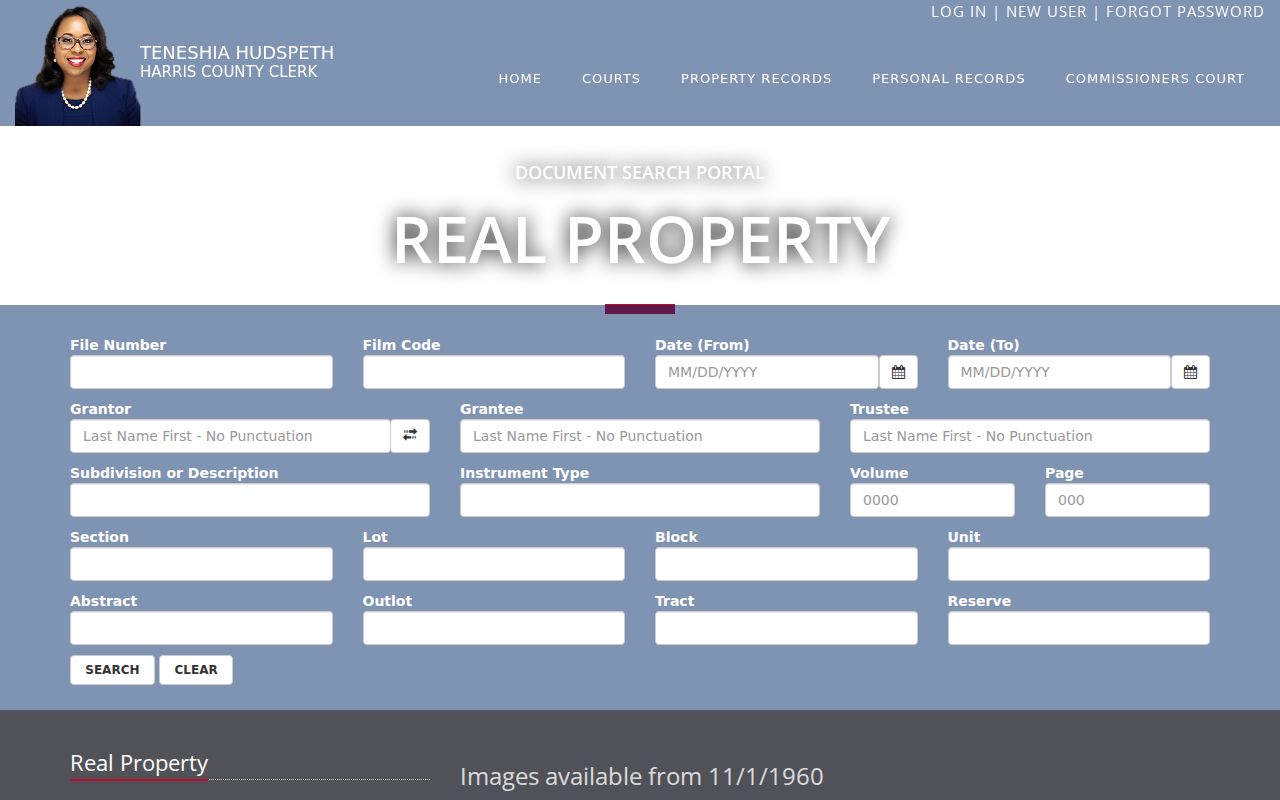 Houston residents directory Harris County deed index search form