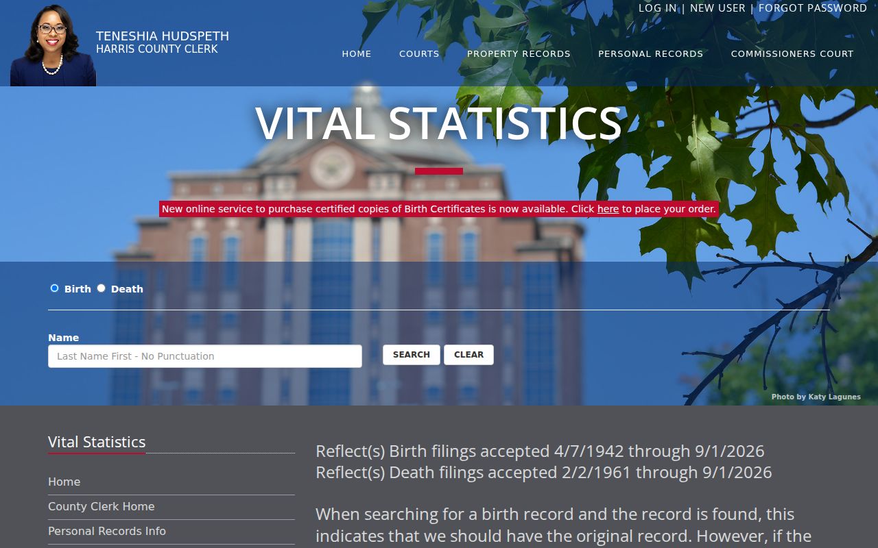 Houston residents directory Harris County vital records search
