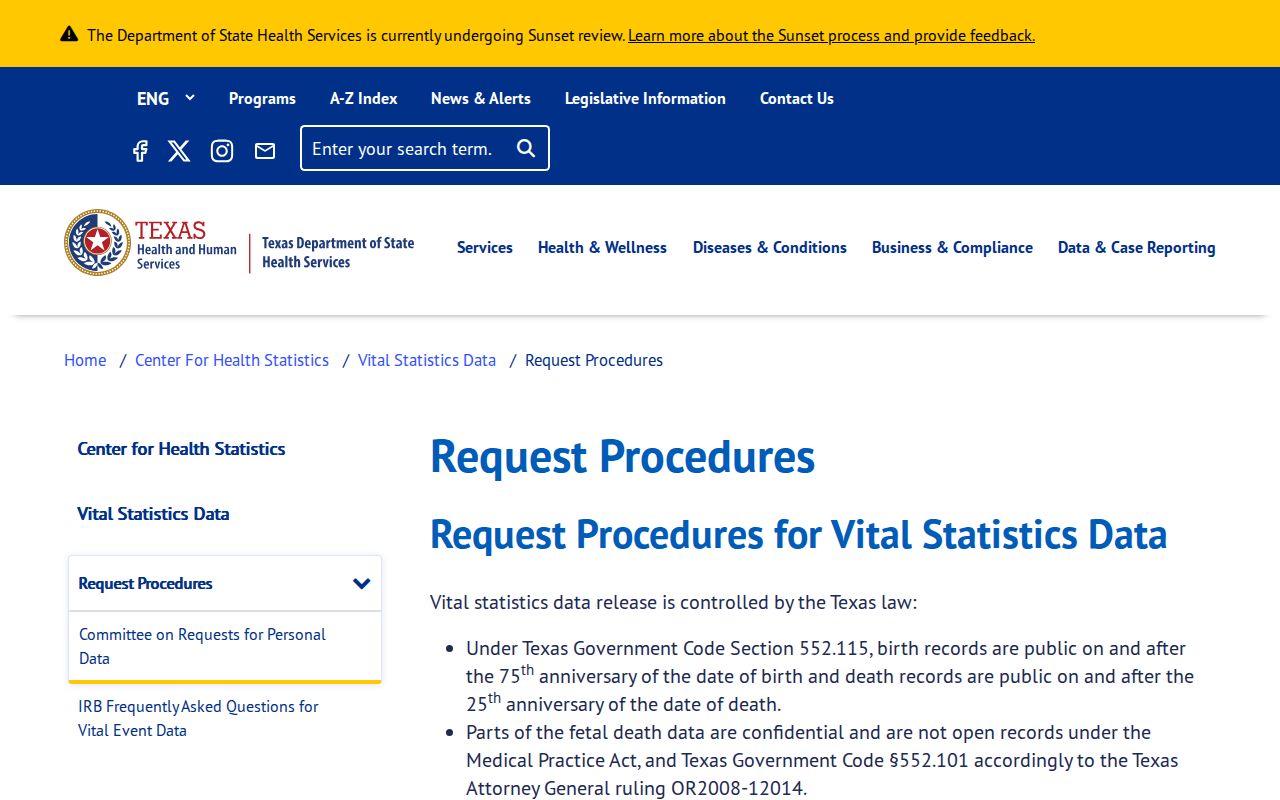 Houston residents directory Texas vital statistics request procedures