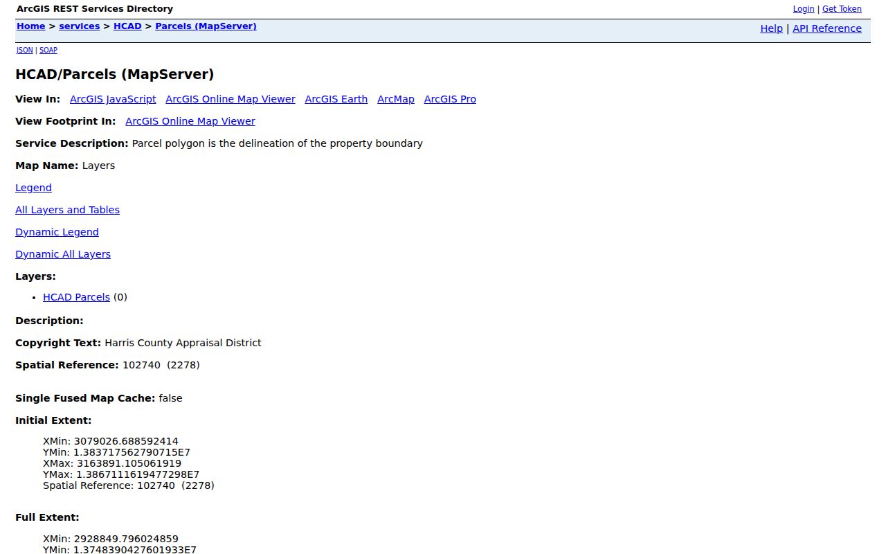 Houston street directory HCAD parcel GIS service