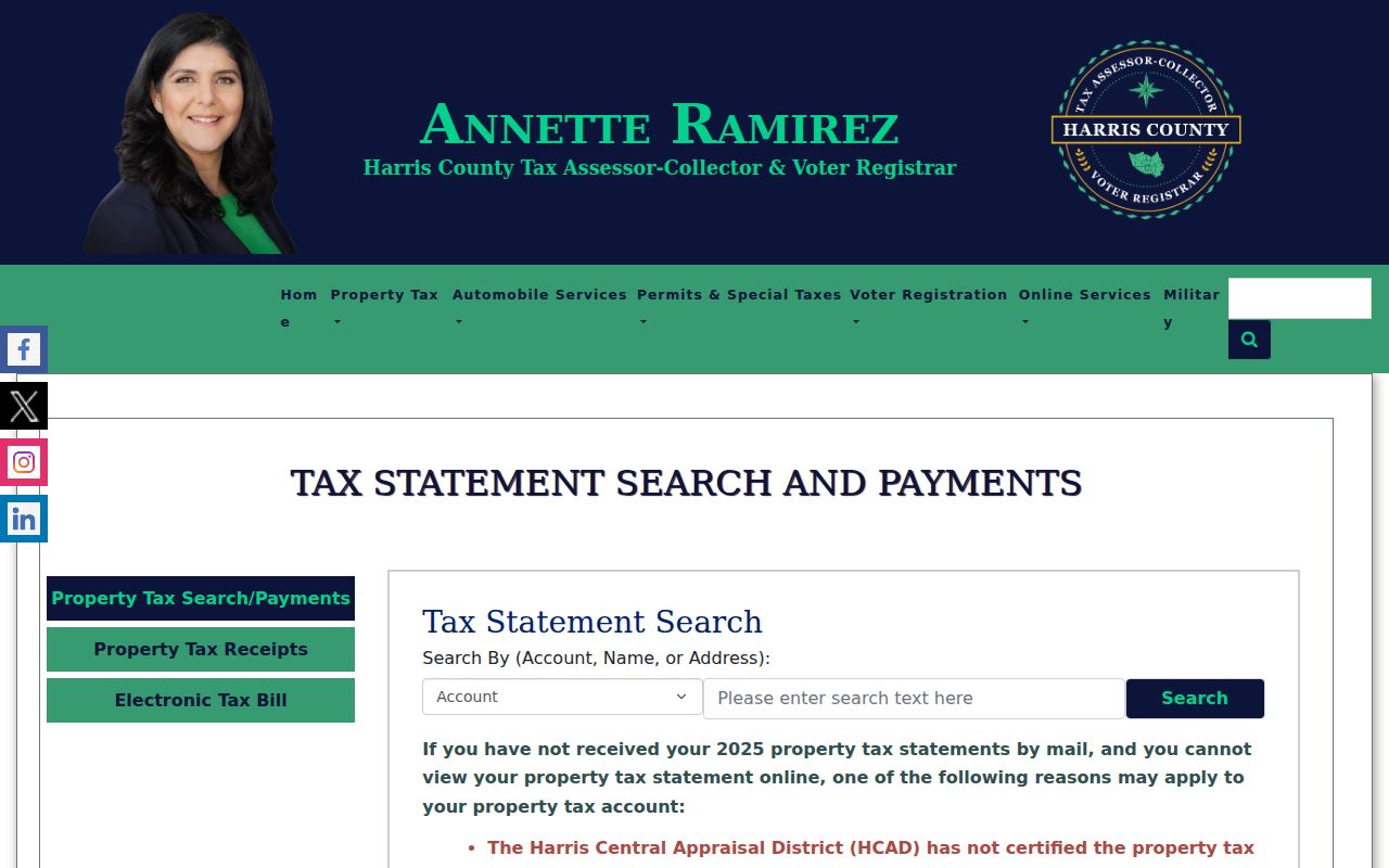 Houston ZIP code directory Harris County tax statement search
